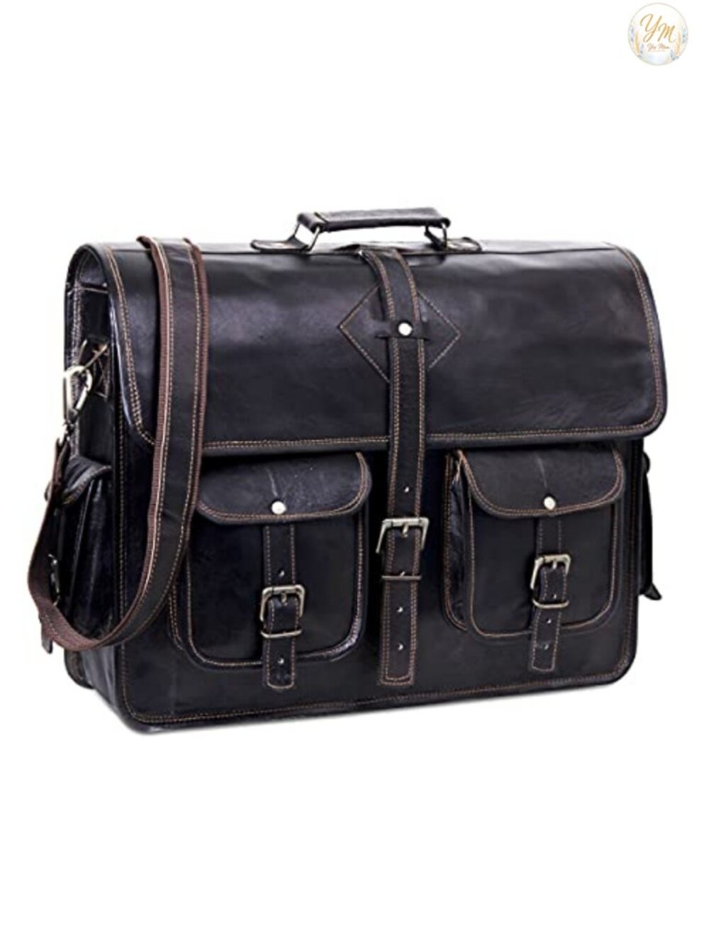 Genuine Leather Messenger Bag Handmade Vintage Full-Grain Goat Leather Laptop